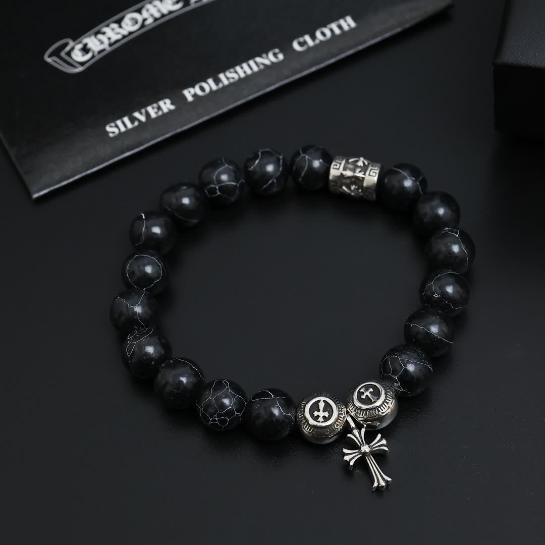 Chrome Hearts Beaded Bracelet with Cross Design